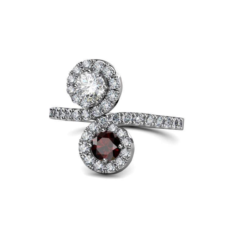 Kevia Diamond and Red Garnet with Side Diamonds Bypass Ring 