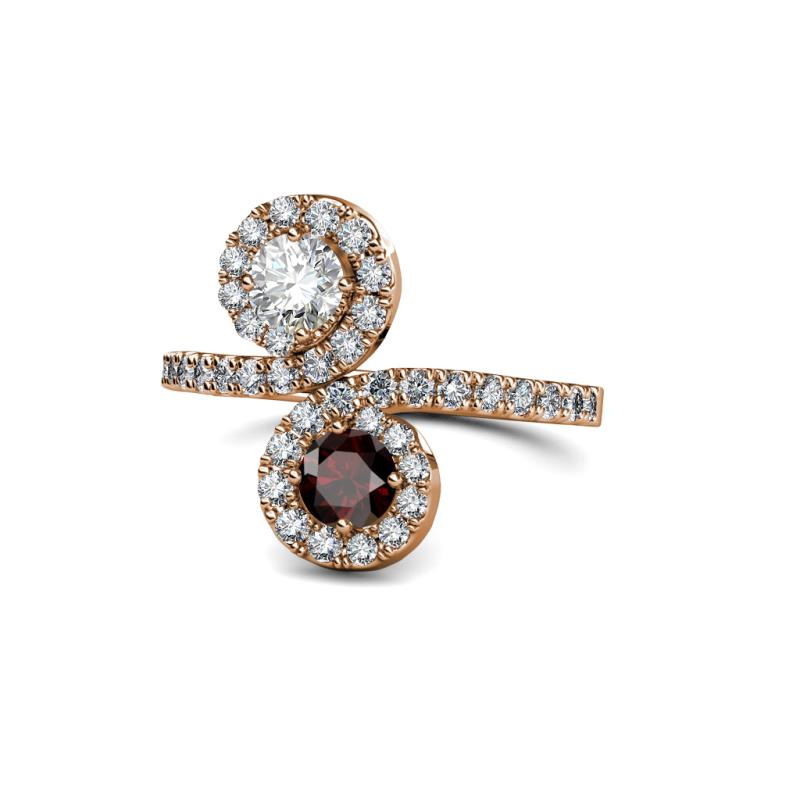 Kevia Diamond and Red Garnet with Side Diamonds Bypass Ring 