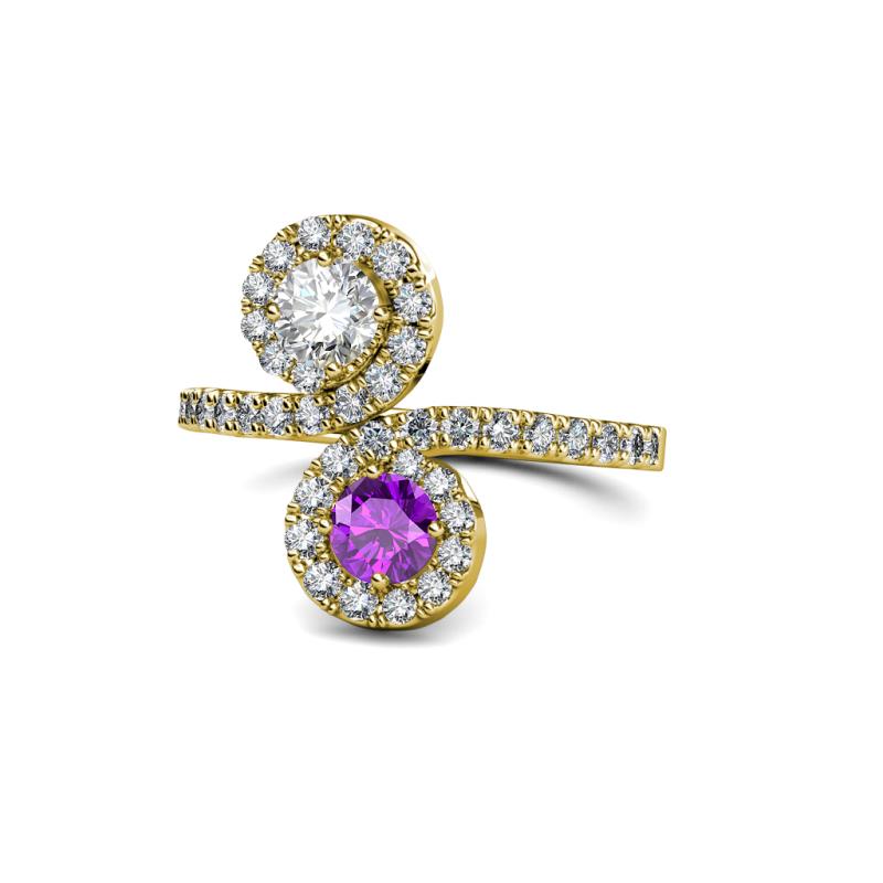 Kevia Diamond and Amethyst with Side Diamonds Bypass Ring 