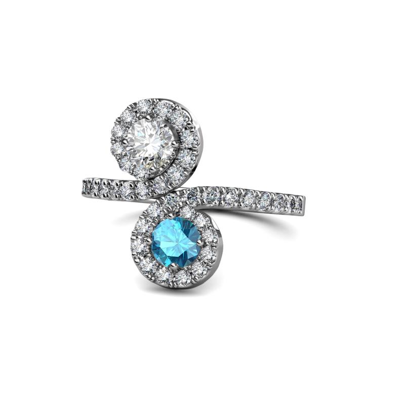 Kevia Diamond and London Blue Topaz with Side Diamonds Bypass Ring 