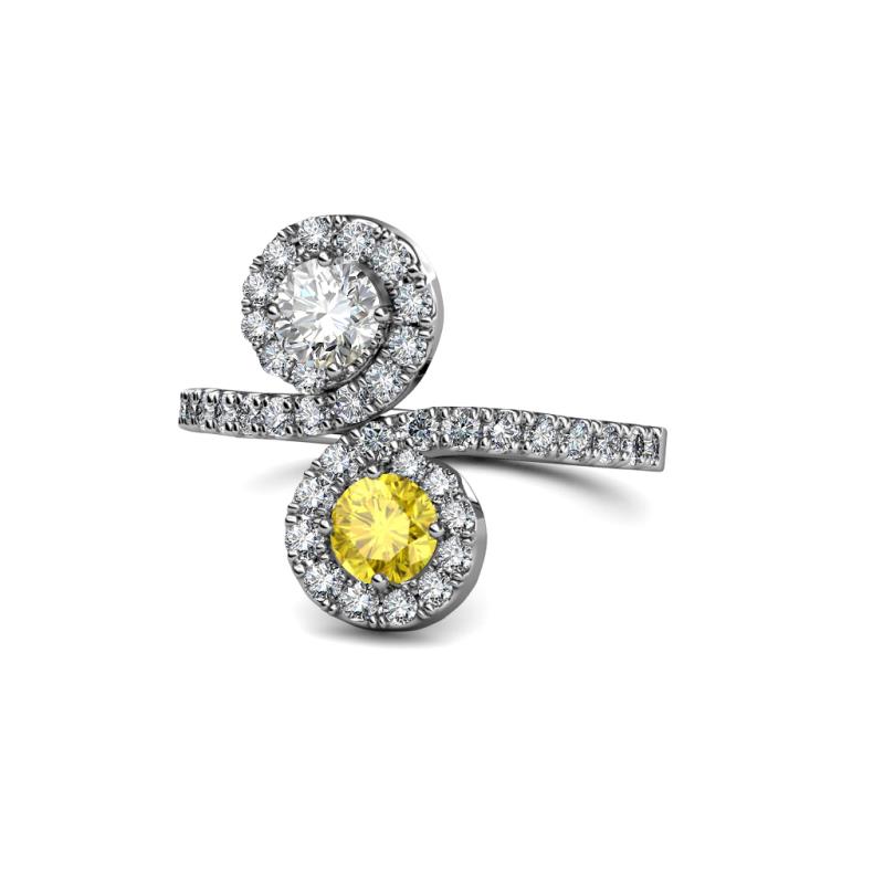 Kevia Diamond and Yellow Sapphire with Side Diamonds Bypass Ring 