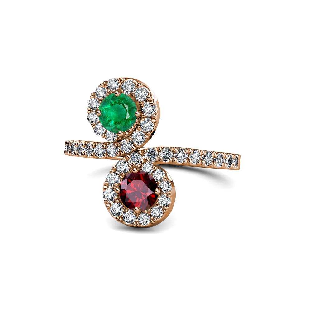 Kevia Emerald and Ruby with Side Diamonds Bypass Ring 