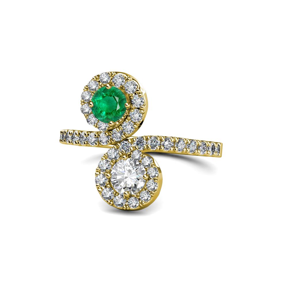 Kevia Emerald and Diamond with Side Diamonds Bypass Ring 