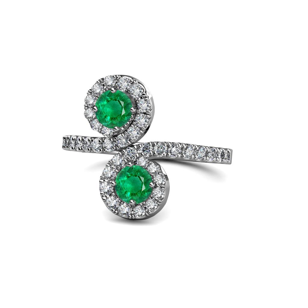 Kevia Emerald with Side Diamonds Bypass Ring 