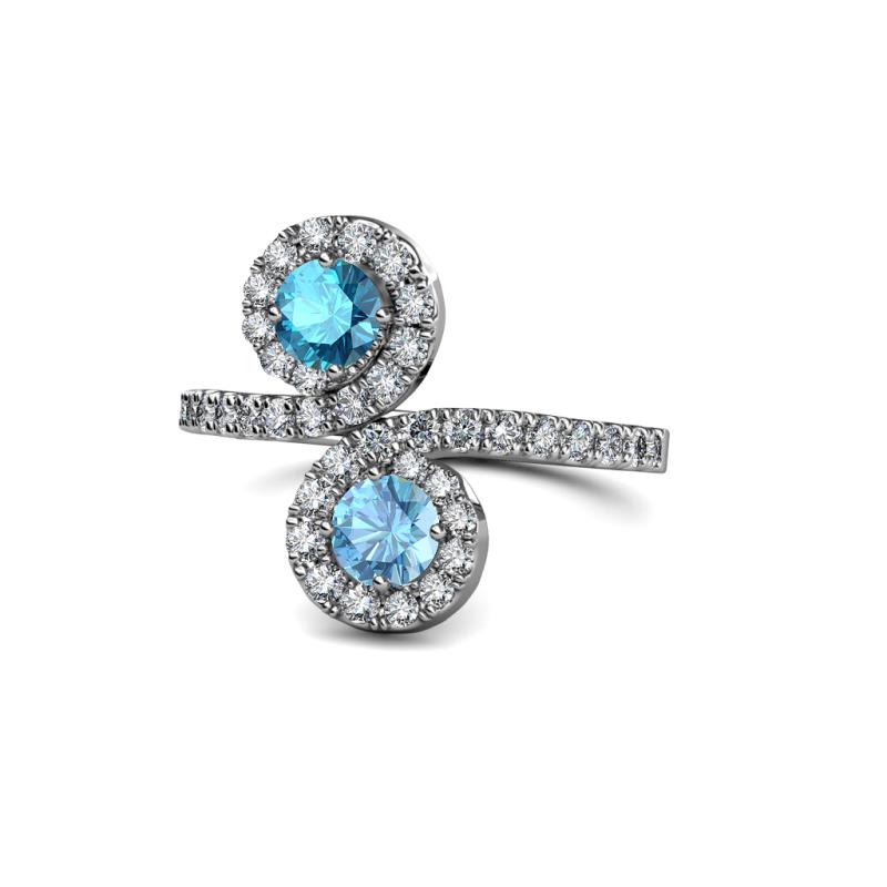 Kevia London Blue Topaz and Blue Topaz with Side Diamonds Bypass Ring 