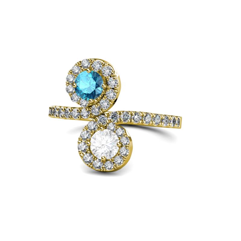 Kevia London Blue Topaz and White Sapphire with Side Diamonds Bypass Ring 