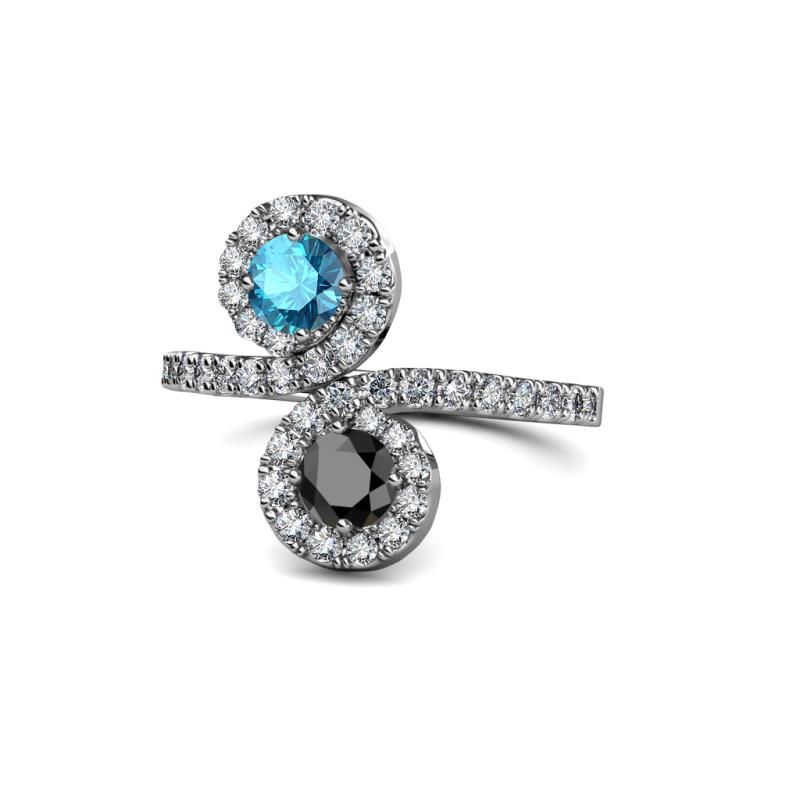 Kevia London Blue Topaz and Black Diamond with Side Diamonds Bypass Ring 
