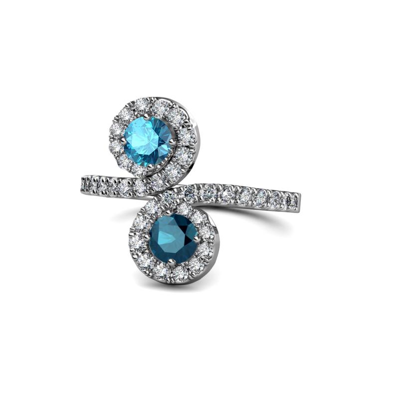 Kevia London Blue Topaz and Blue Diamond with Side Diamonds Bypass Ring 