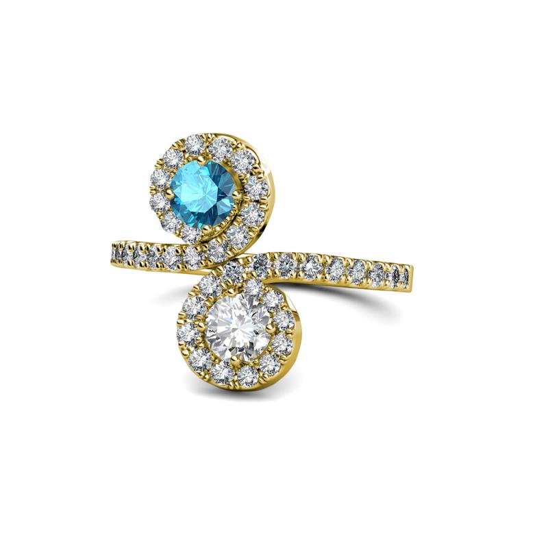 Kevia London Blue Topaz and Diamond with Side Diamonds Bypass Ring 