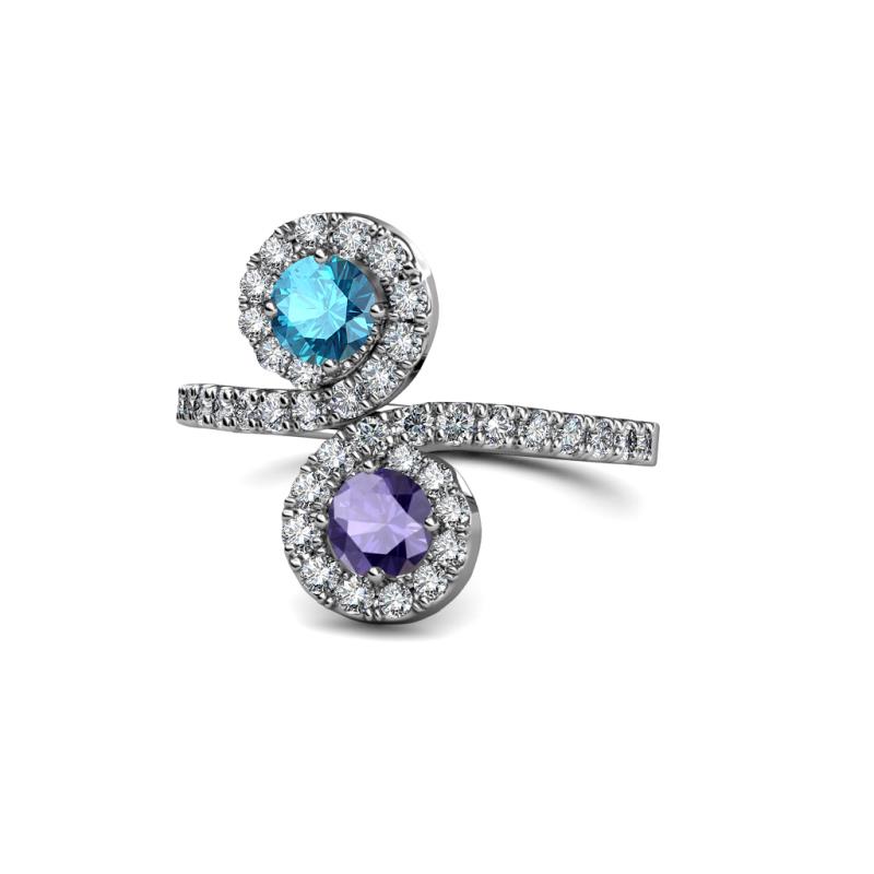 Kevia London Blue Topaz and Iolite with Side Diamonds Bypass Ring 