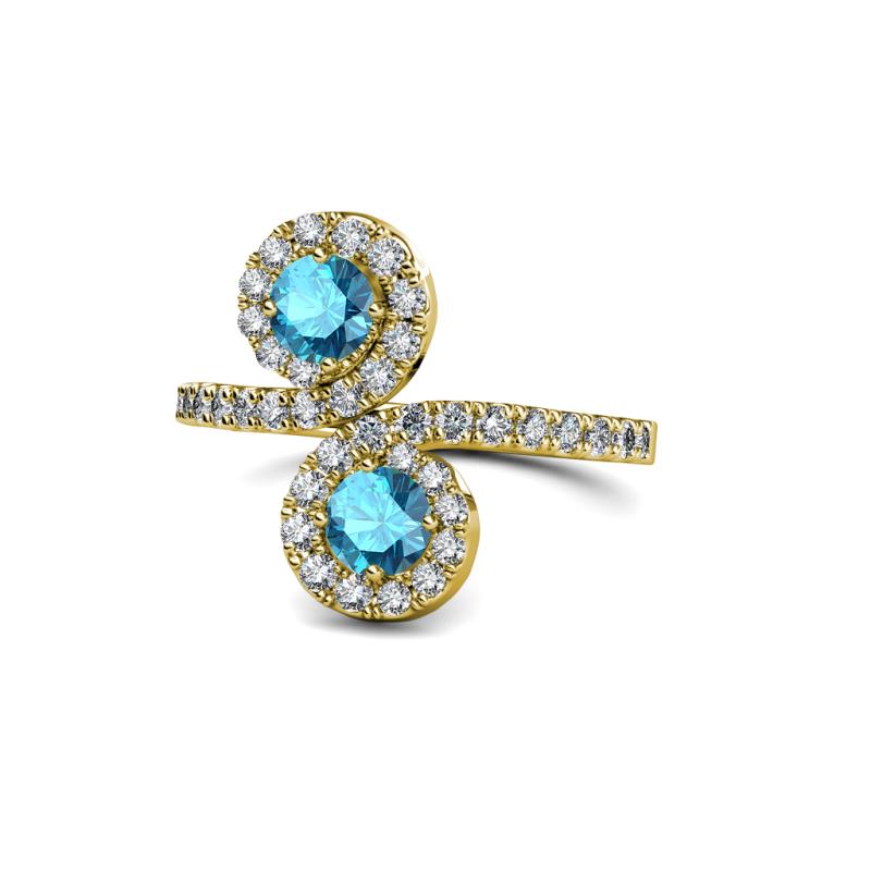 Kevia London Blue Topaz with Side Diamonds Bypass Ring 