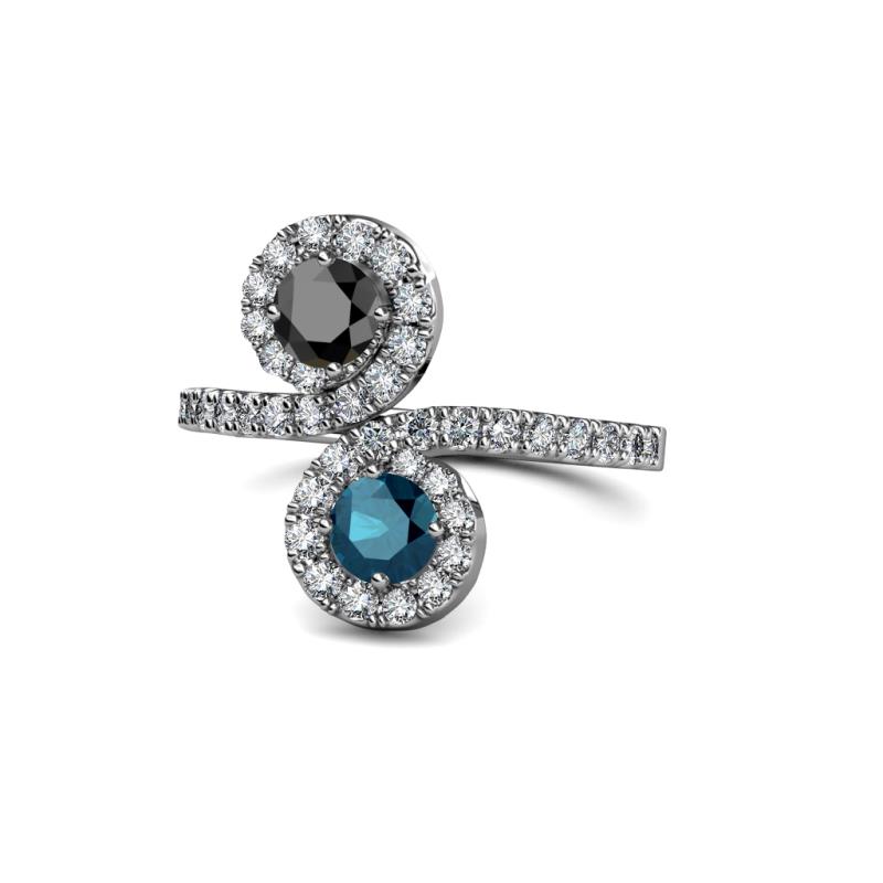Kevia Black and Blue Diamond with Side Diamonds Bypass Ring 