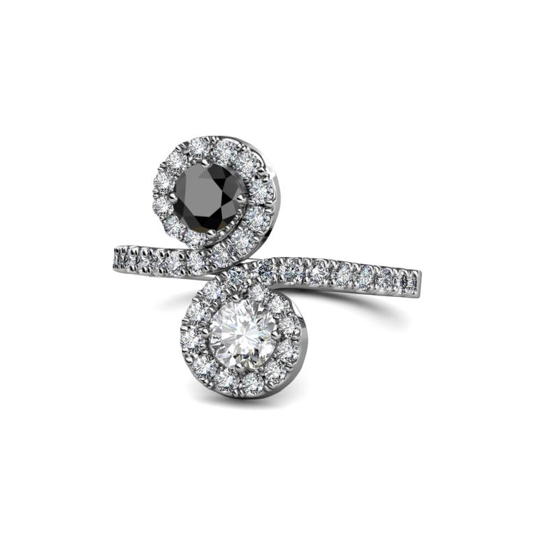 Kevia Black and White Diamond with Side Diamonds Bypass Ring 