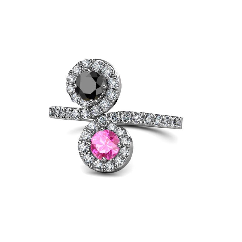 Kevia Black Diamond and Pink Sapphire with Side Diamonds Bypass Ring 