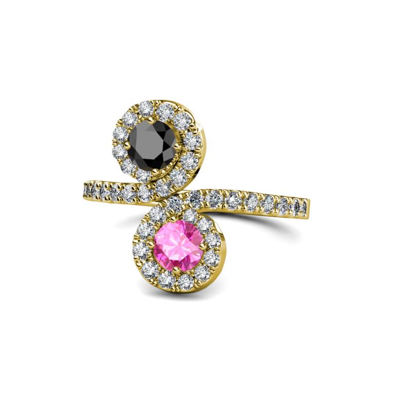 Kevia Black Diamond and Pink Sapphire with Side Diamonds Bypass Ring 