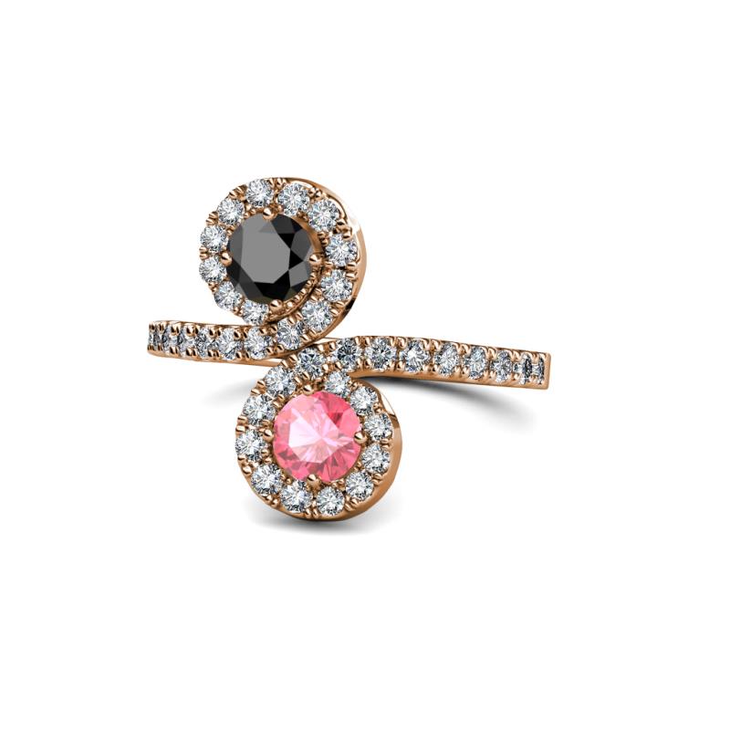 Kevia Black Diamond and Pink Tourmaline with Side Diamonds Bypass Ring 