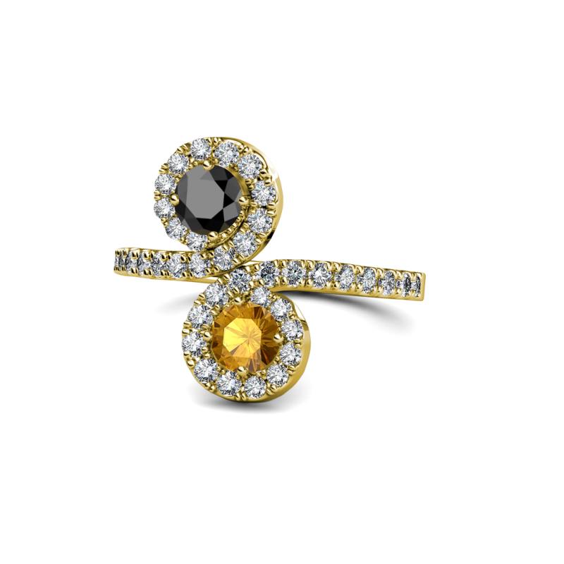 Kevia Black Diamond and Citrine with Side Diamonds Bypass Ring 