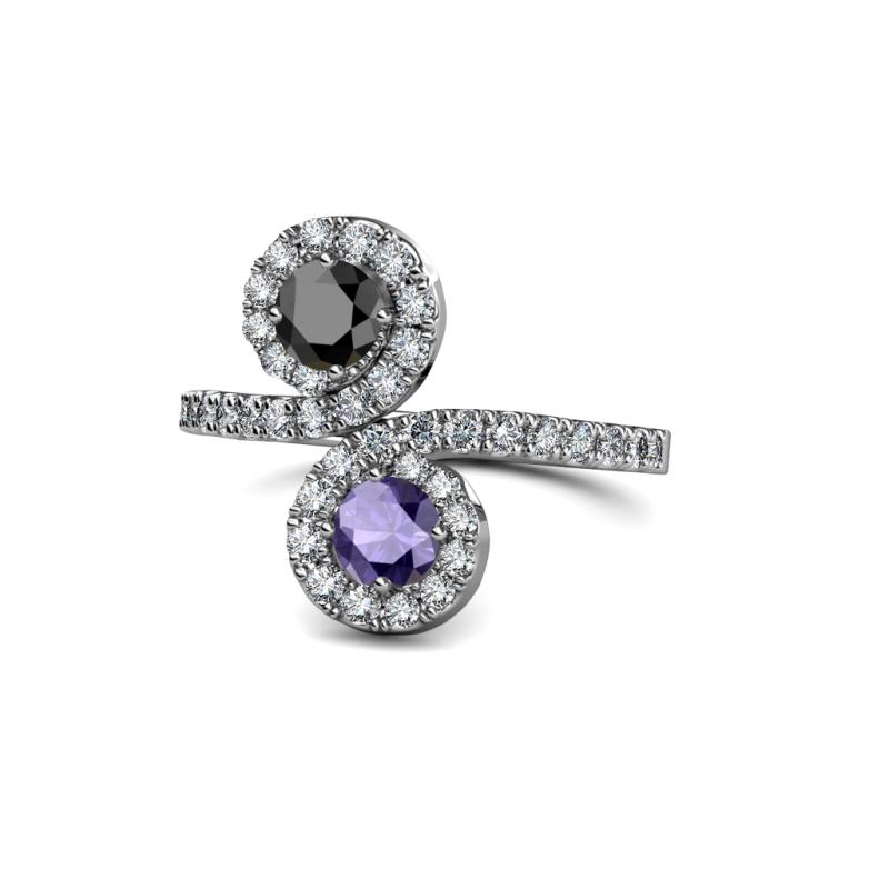 Kevia Black Diamond and Iolite with Side Diamonds Bypass Ring 