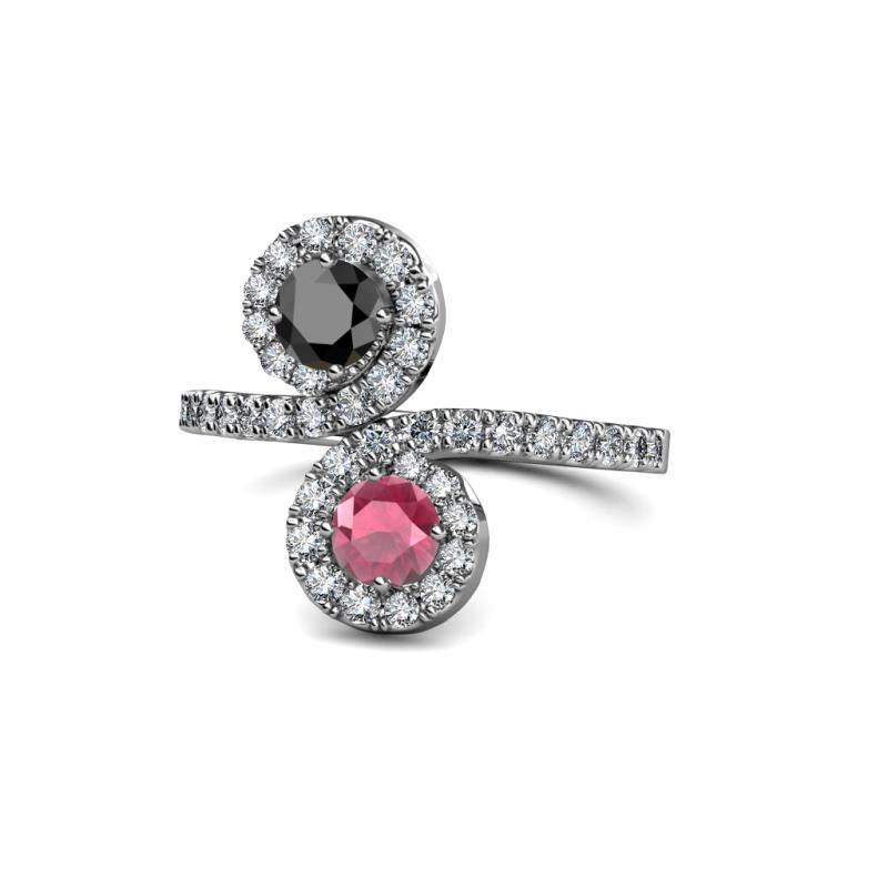 Kevia Black Diamond and Rhodolite Garnet with Side Diamonds Bypass Ring 