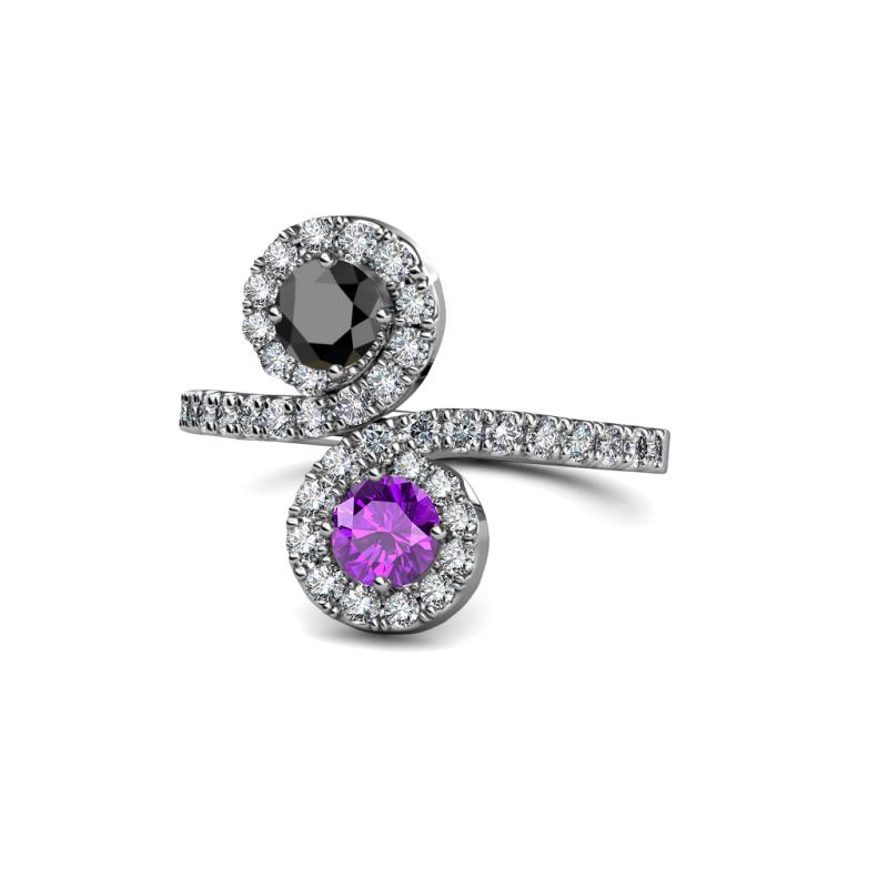 Kevia Black Diamond and Amethyst with Side Diamonds Bypass Ring 
