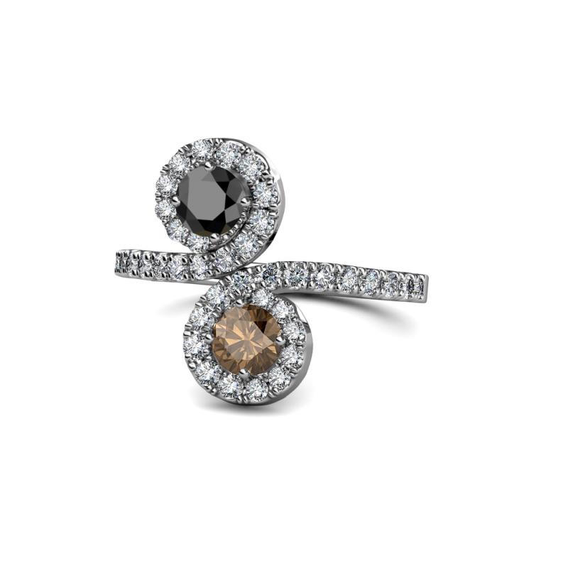 Kevia Black Diamond and Smoky Quartz with Side Diamonds Bypass Ring 