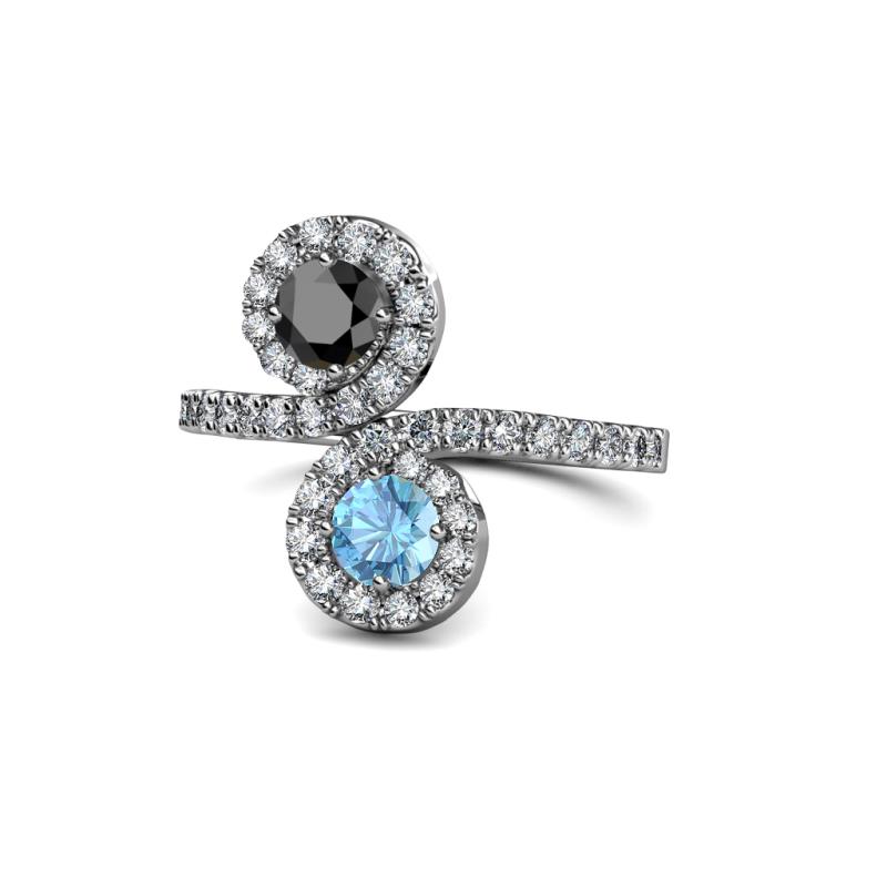 Kevia Black Diamond and Blue Topaz with Side Diamonds Bypass Ring 
