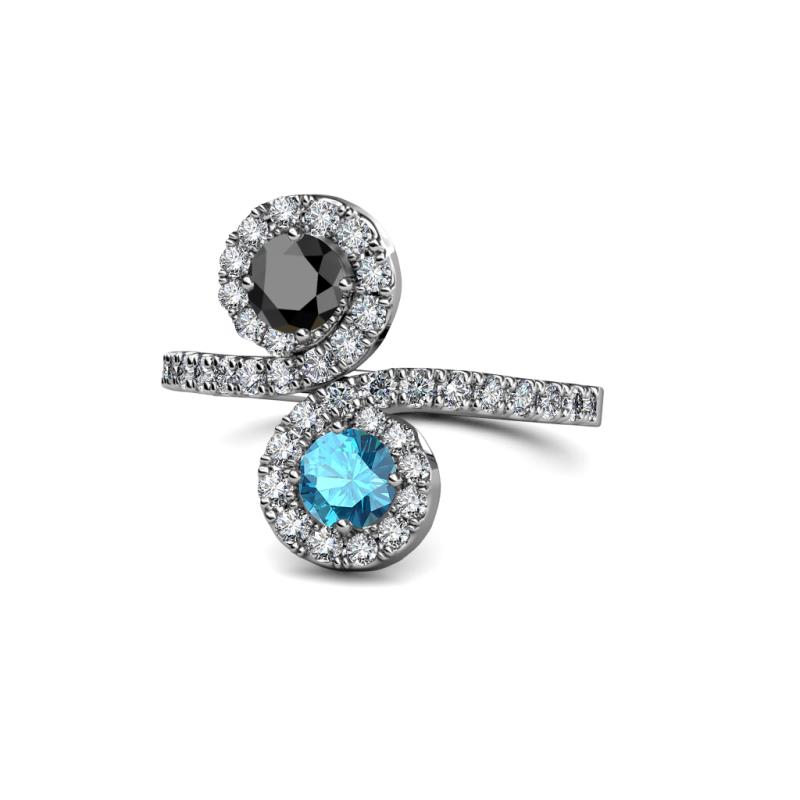 Kevia Black Diamond and London Blue Topaz with Side Diamonds Bypass Ring 