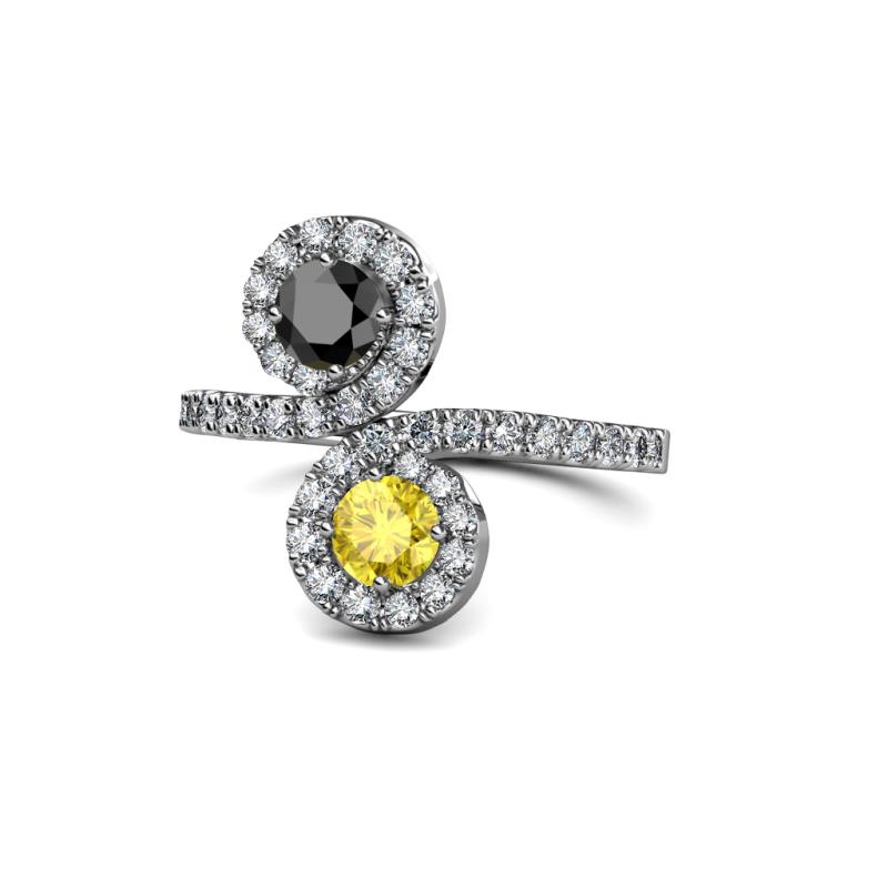 Kevia Black Diamond and Yellow Sapphire with Side Diamonds Bypass Ring 