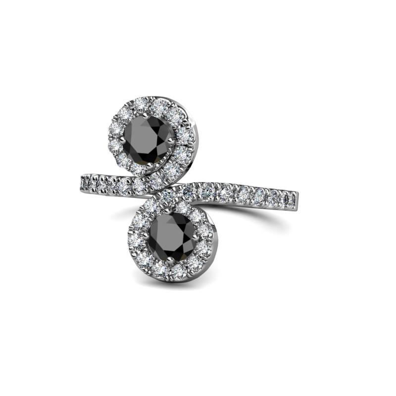 Kevia Black Diamond with Side White Diamonds Bypass Ring 