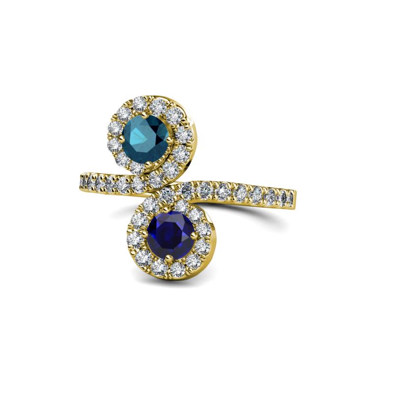 Kevia Blue Diamond and Blue Sapphire with Side Diamonds Bypass Ring 