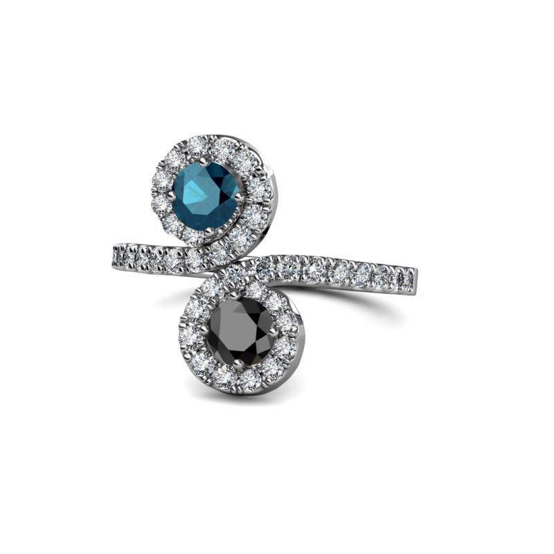 Kevia Blue and Black Diamond with Side Diamonds Bypass Ring 
