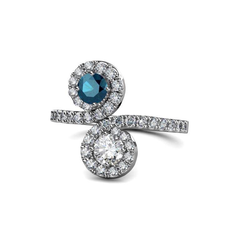 Kevia Blue and White Diamond with Side Diamonds Bypass Ring 