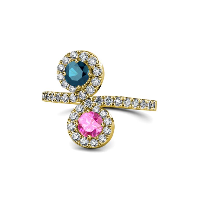 Kevia Blue Diamond and Pink Sapphire with Side Diamonds Bypass Ring 