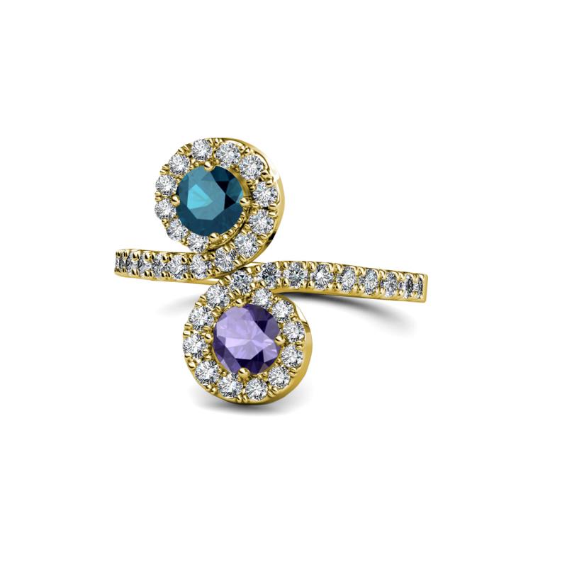Kevia Blue Diamond and Iolite with Side Diamonds Bypass Ring 
