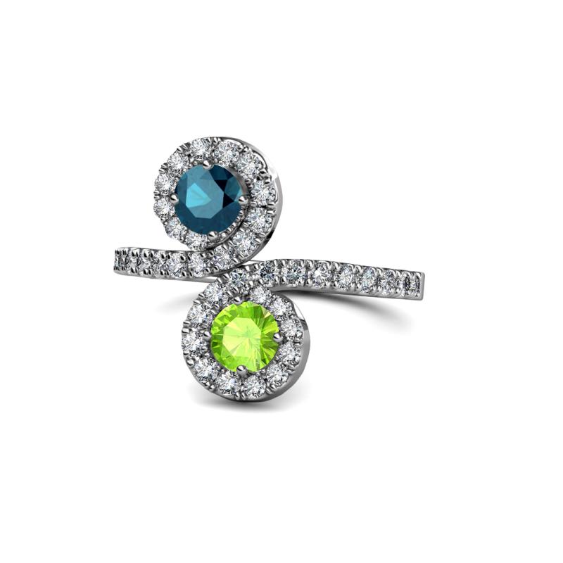 Kevia Blue Diamond and Peridot with Side Diamonds Bypass Ring 