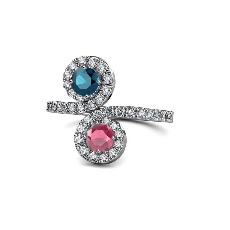 Kevia Blue Diamond and Rhodolite Garnet with Side Diamonds Bypass Ring 