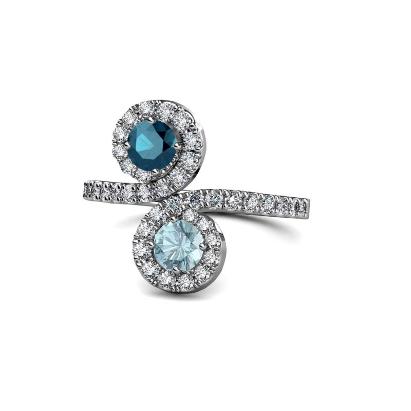 Kevia Blue Diamond and Aquamarine with Side Diamonds Bypass Ring 