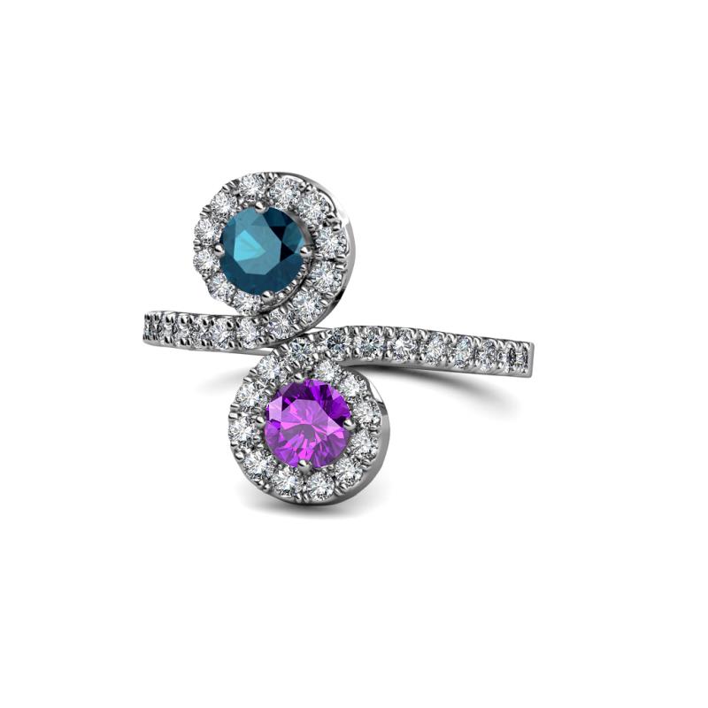 Kevia Blue Diamond and Amethyst with Side Diamonds Bypass Ring 
