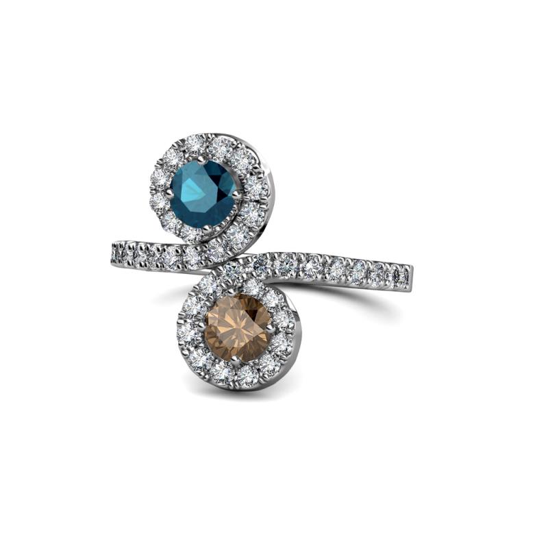 Kevia Blue Diamond and Smoky Quartz with Side Diamonds Bypass Ring 