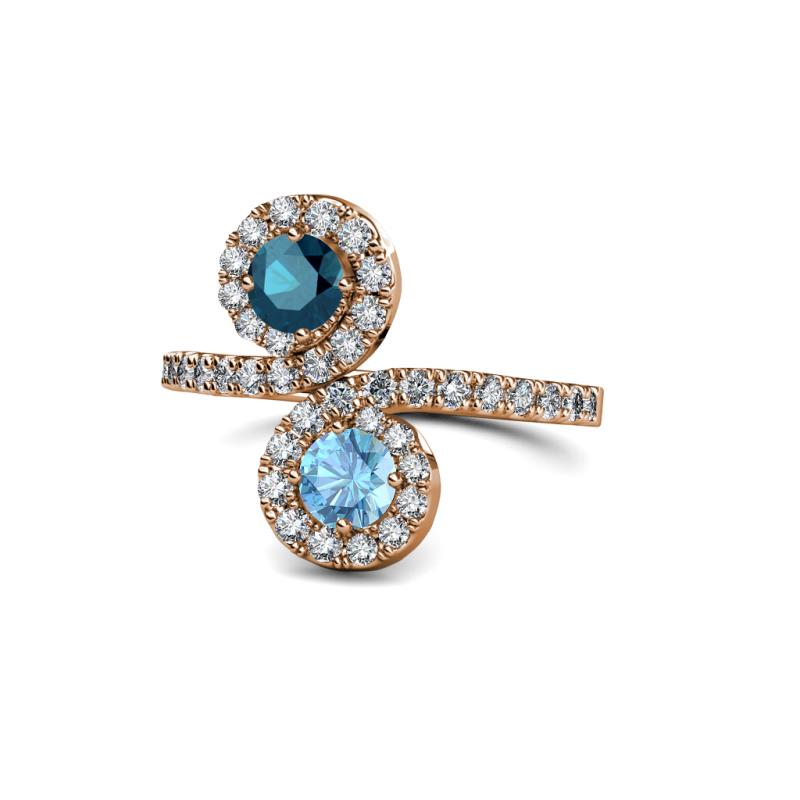 Kevia Blue Diamond and Blue Topaz with Side Diamonds Bypass Ring 