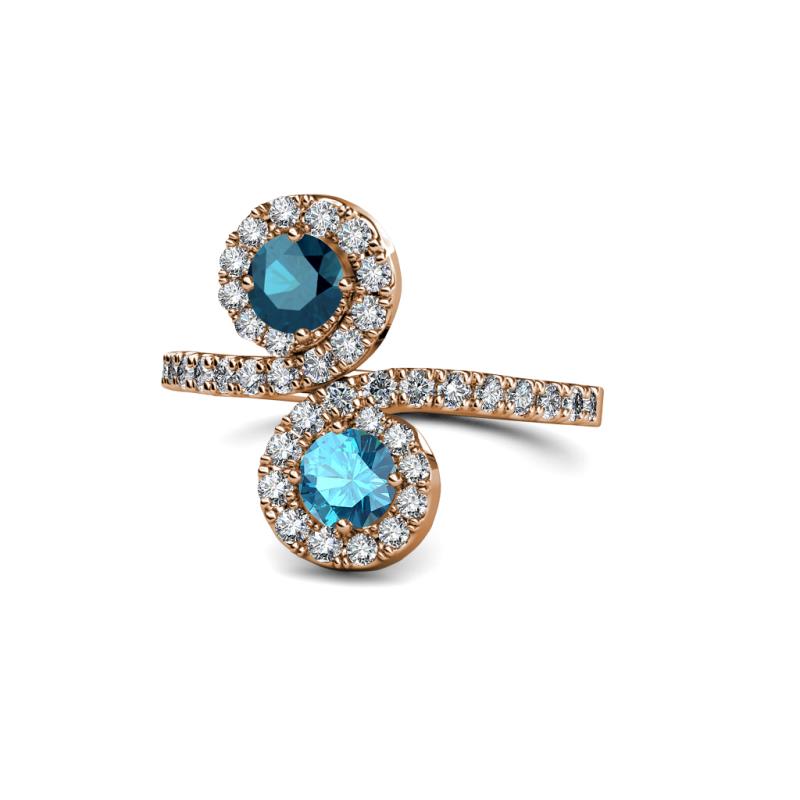 Kevia Blue Diamond and London Blue Topaz with Side Diamonds Bypass Ring 