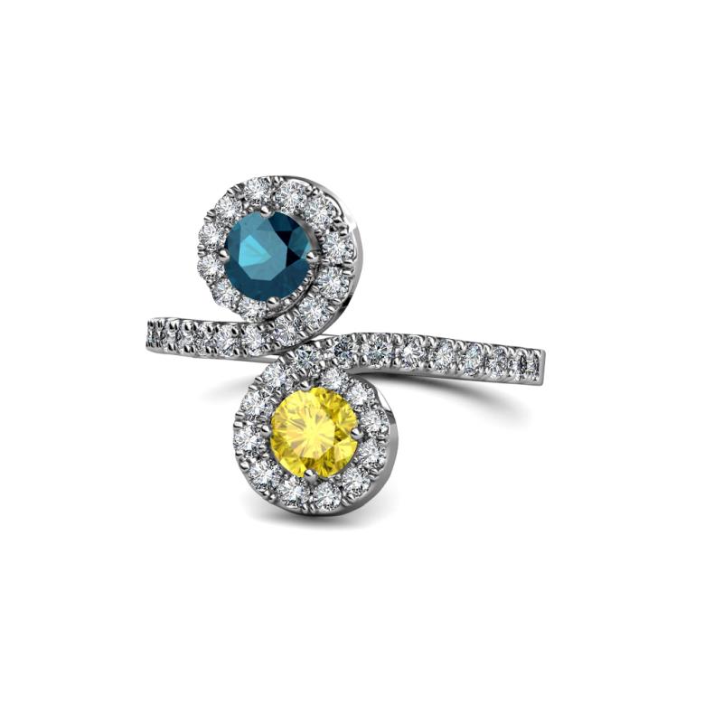 Kevia Blue Diamond and Yellow Sapphire with Side Diamonds Bypass Ring 