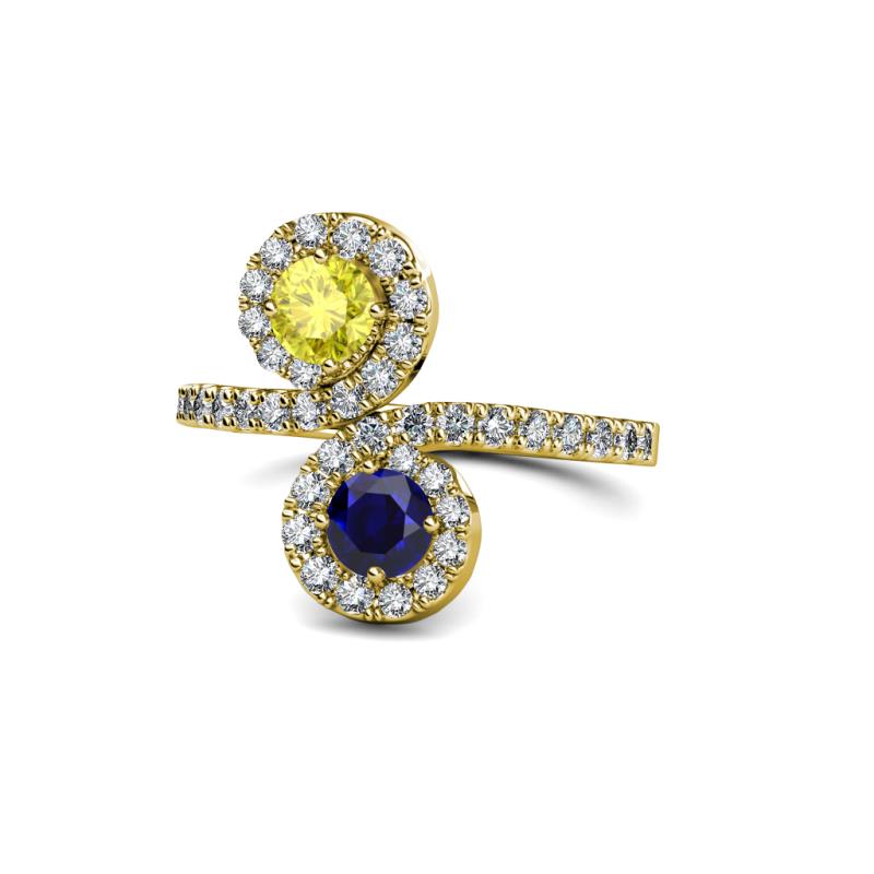 Kevia Yellow Diamond and Blue Sapphire with Side Diamonds Bypass Ring 
