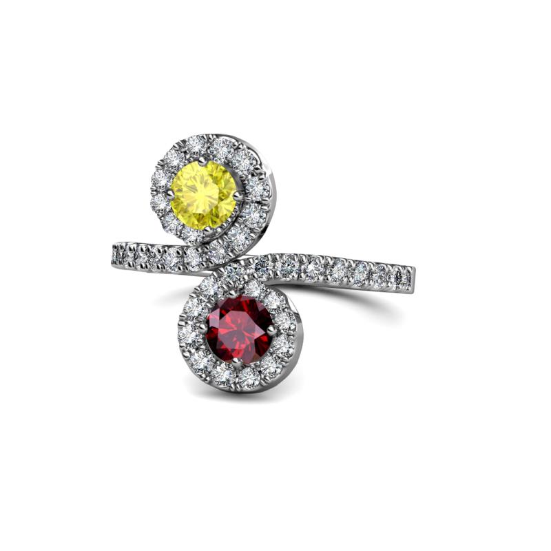 Kevia Yellow Diamond and Ruby with Side Diamonds Bypass Ring 