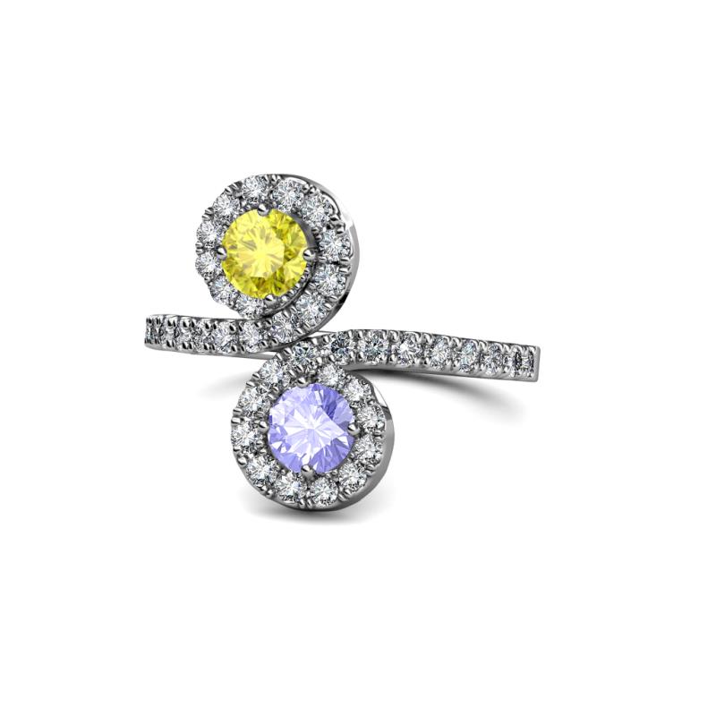 Kevia Yellow Diamond and Tanzanite with Side Diamonds Bypass Ring 