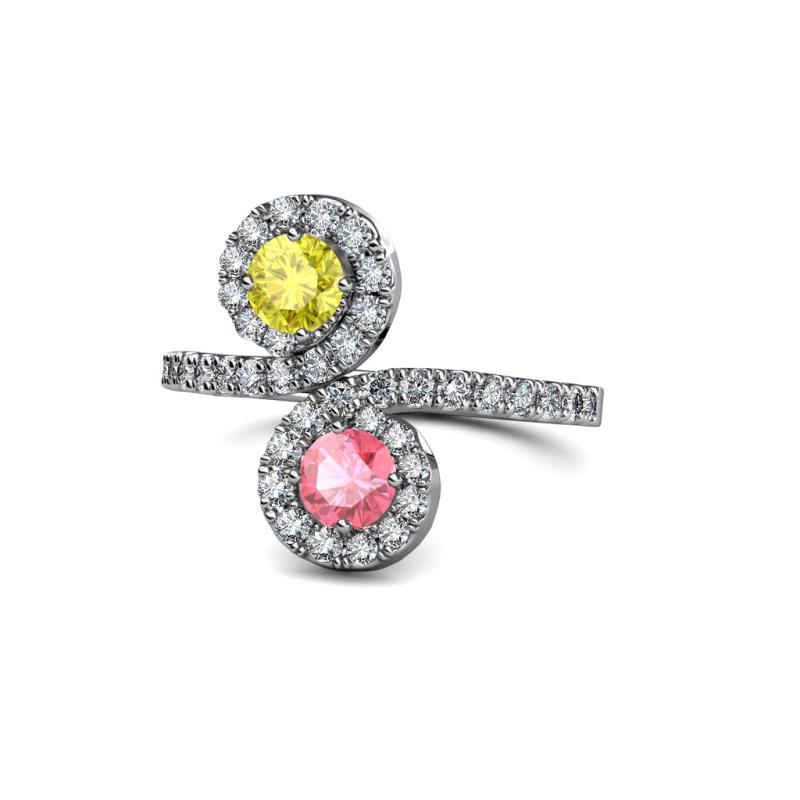 Kevia Yellow Diamond and Pink Tourmaline with Side Diamonds Bypass Ring 