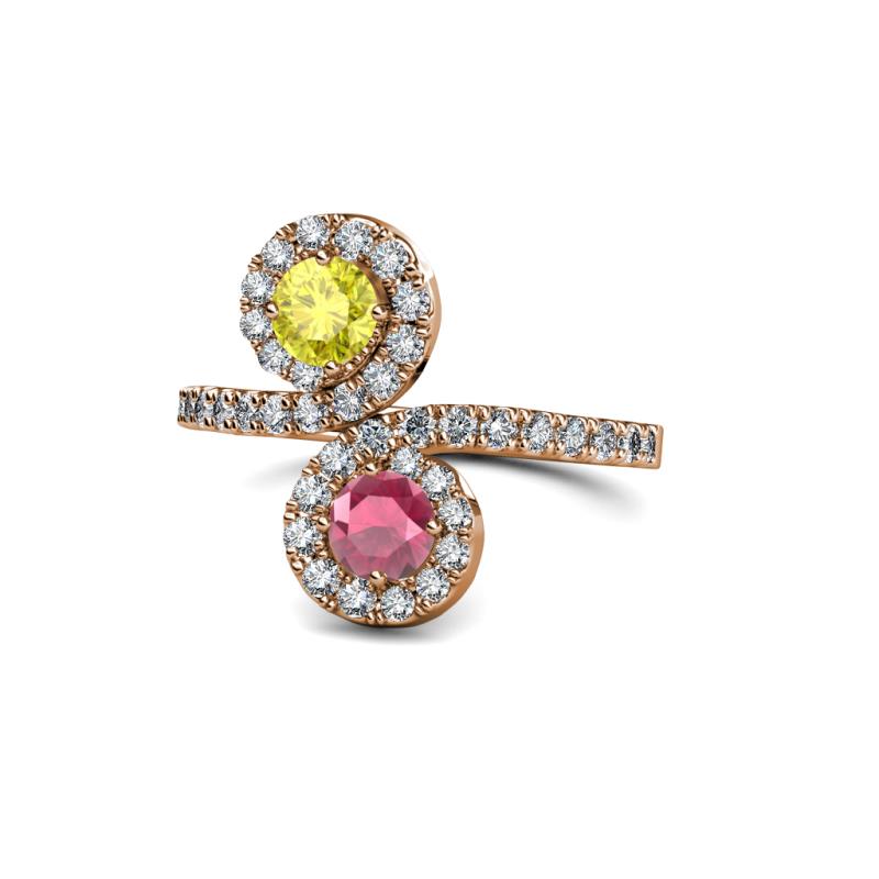 Kevia Yellow Diamond and Rhodolite Garnet with Side Diamonds Bypass Ring 
