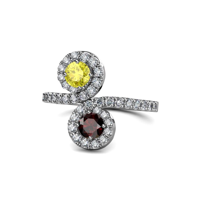 Kevia Yellow Diamond and Red Garnet with Side Diamonds Bypass Ring 