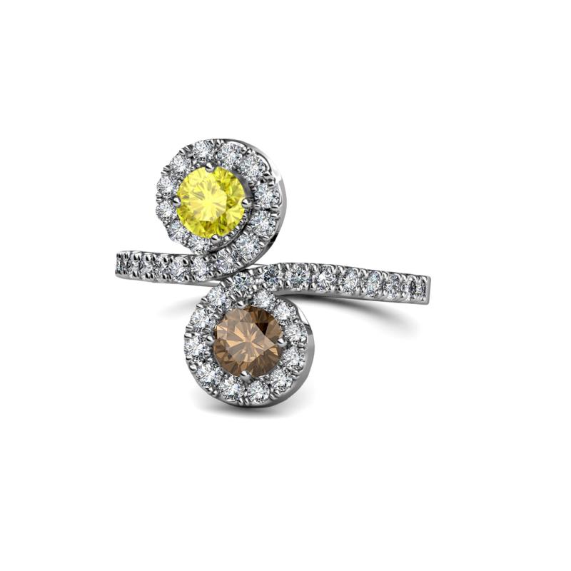 Kevia Yellow Diamond and Smoky Quartz with Side Diamonds Bypass Ring 