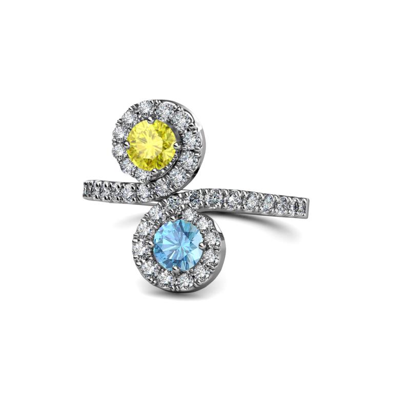 Kevia Yellow Diamond and Blue Topaz with Side Diamonds Bypass Ring 